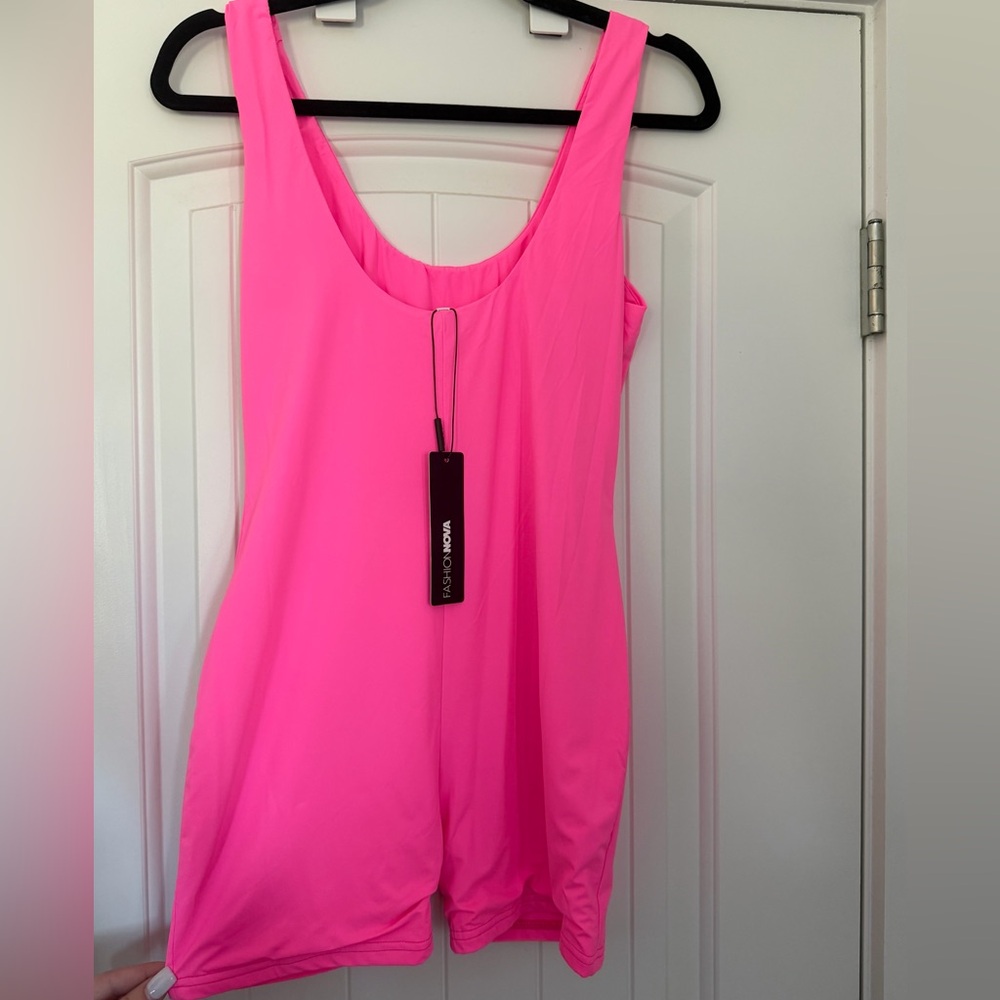 Fashion Nova Vibrant Pink Double Line Romper